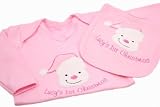 TinyGemz Personalised Baby Girl First 1st Christmas Sleepsuit Grow & Bib Gift Set - 0-3 Months by Ti