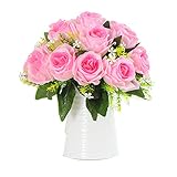 Zhhlinyuan 良質 Home Decor Pretty Silk Cloth Artificial Rose Flowers Simple Vase Set