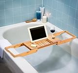 新しいBathtubラックバンブーシェルフシャワーTub Book ReadingトレイホルダースタンドExpandable
