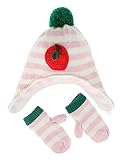 (コ-ランド) Co-land ベビー帽子 ミトン 新生児ハット ニット帽子 てぶくろ 手袋 子供用キャップ キッズ ボーダー 赤ちゃん 女の子 男の子 グローブ あったか 防寒対策 リンゴ 48
