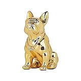 SHENGTIAN 座ったフレンチブルドッグ像 樹脂 電気メッキ 犬 動物 彫刻 シルバーネックレス リビングルーム エンドテーブル キッチン カウンタートップ 寝室 バスルーム キャビネット ホームデコレーション (12インチ、ゴールド)