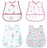 食事用エプロン ベビー スタイ 子供 保育園 離乳食 汚いにくい 洗いやすいと乾きやすい 軽量 名前入 4枚(ピンク)