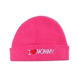 冬のかわいいベビーコットンニット帽子、赤ちゃん男の子と女の子（6?12ヶ月）、私はママが大好き, ローズレッド