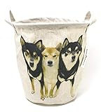 収納ボックス　柴犬プリント　hinaosora　帆布　ゴミ箱　収納ケース　整理箱　バケツ　折り...
