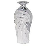 Essential D?cor Entrada Collection Swirly Ceramic Vase, 8 by 18 by 3.5-Inch, Silver [並行輸入品]