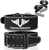 Vikingstrength トレーニングベルト パワーベルト リフティング 腹圧 筋トレ ブラックレザー&スウェード素材 V-Strengthトレーニングアプリ
