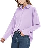 [SPRING SEAON] シャツ ブラウス レディース とろみワイシャツ オフィス ノーアイロン ゆったり 大きいサイズ 長袖 カジュアル ファッション 通勤 日常 高通気性 パープル M