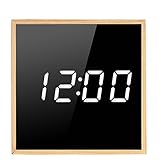 Decdeal ミニ 木製 LED デジタル 目覚まし時計 USB/バッテリー 日付/時刻/温度表示付き ボイス コントロールクロック 3輝度調整可能 アラーム設定