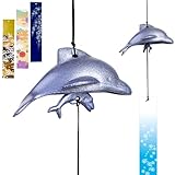 TattiOut 風鈴 鉄器 多種類から選べる 防水短冊3枚吊糸1本つき 鋳鉄 金属 涼しい 癒し 手作り おしゃれ 夏の風物詩 ウィンドチャイム 鉄 いい音 伝統工芸 かわいい ギフト 贈り物 TO24CA017 イルカ ブルー（大）