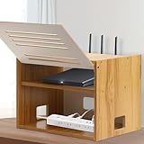 life_mart ケーブルボックス ルーター 収納 【 木製 2段 熱がこもりにくい 】 卓上 四角 省スペース 通気性 ルーターボックス ケーブル隠し (2段)