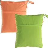 Damero ウェットバック(防水バッグ) 可愛い 2点セット オムツ・着替え・タオル・水着・お風呂用品・食事セット マルチ収納 温泉 スポーツジム ショッピングモール 大活躍（L,緑＋橙色）