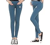 (Miwoluna) マタニティ レギンス パンツ 9分丈 ストレッチ ウエストゴム調整 妊婦 各色あり (M, ブルー)