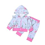 Milkiwai 女の子 ジャケット 長ズボン 薄手 長袖 フード付き 2点セット 花柄 スポーティー カジュアル size 100 (ブルー)