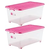 for.cEX ふた付きポリプロピレン収納ボックス 押入れ用 深型(高さ31cm) 同色2個組 ピンク for.cEXF74-2PI