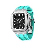 AEMALL Apple Watch Band 45mm 44mm modキットアクセサリーのシリコンウォッチバンドメタルケースiwatch用ウォッチバンド SE/4/5/6/7ツール付きシリーズ (Color : Silver Lake blue, Size : 44MM FOR 6/5/4/SE)