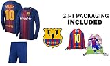 ファンKitbag Messi # 10 Barcelona Youthホーム長袖サッカージャージー&ショーツKidsプレミアムギフトキット& # x272e ;ボーナスMessi # 10画像バック