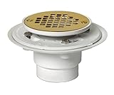 Oatey 42404 PVC Drain with Polished Brass Strainer for Tile Shower Bases, PVD Finish, 2-Inch or 3-In