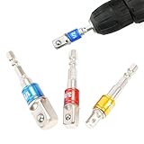 【SensaBliss】ソケットアダプターセット 3本組 六角軸 1/4"・3/8"・1/2"差込角変換 インパクトドライバー・電動ドリル対応 クロムバナジウム鋼製 ソケットビット変換アダプター DIY・修理・家庭用工具