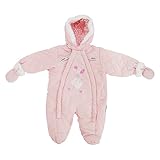 赤ちゃん・ベビー用 くまのデザイン 冬用あったか フード付 スノースーツ ロンパース オールインワン つなぎ カバーオール (新生児) (ピンク)
