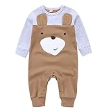 エルフ ベビー(Fairy Baby)新生児服 カバーオールロンパース 肩開き 長袖 春秋用 可愛いクマ模様 茶色 6M