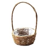 定番バスケット　ラタンカゴ　丸タイプ　手付き　鉢カバー　ナチュラル　3-3064　Rattan