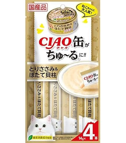 Amazon.co.jp: チャオ (CIAO) 缶ちゅ~る とりささみ&ほたて貝柱 4本 6