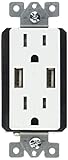 topgreener tu21548 a 4.8 A超高速スマートUSB壁充電器、24 W 15 A Tamper Resistantレセプタクル(デュアルUSBコンセント3パック)
