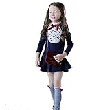TMM　キッズワンピース フォーマル女児 キッズ 服 子供 長袖 女の子 ガールズ ワンピース卒園式 卒業式 七五三 パーティー 発表会 お呼ばれ 結婚式 (100cm, ネイビー)