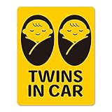 双子おくるみ 黄色ピクトグラム【TWINS IN CAR】赤ちゃん寝顔 ふたご 車マグネットステッカー ツインズインカー