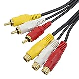 マクサー電機 RCA ビデオ延長ケーブル 3ピン-3ジャック 2m 赤・白・黄プラグ&ジャック