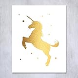 Unicorn Gold Foil Print Poster Nursery Art Baby's Room Children Kids Metallic Gold Decor 8 inches x 