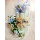 おむつケーキ　　双子ちゃん用　おむつケーキ　2段　キャンドルリング　豪華　センスが良い 出産祝い　結婚祝 　双子人気ナンバーワン (S, blue)