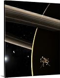スティーヴン・Hobbsプレミアムシックラップキャンバス壁アート印刷題名のCassini Spacecraft In Orbit Around the Planet Saturn中Sunrise 24