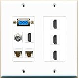 RiteAV – ( SVGAプレート- 2ギャング) 4 HDMI 1 Coax 2 cat6ホワイト壁プレートデュアルGangホワイト