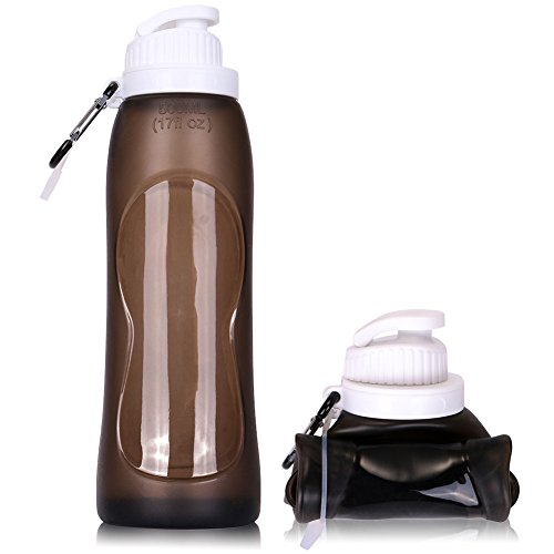 AcTopp アウトドア 折りたたみ式ボトル500ml シリコン水筒 携帯式フック付き 超軽量 半透明 耐冷耐熱 無毒無臭(ブラック)