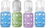 Lifefactory Glass Baby Bottles (4 oz. in Boy Colors) - Green/Lilac/Blue by Lifefactory