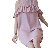 juan Fashion Store Onlineレディース マタニティ ウェア ワンピース フリル チュニック 肩出し半袖 授乳 口 無地 丸首 シンプル 大人 かわいい 夏 ピンク おしゃれ