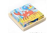 16コマ 六面知育玩具木製勉強パズル キッズ 子供 プレゼント おもちゃ 積み木 幼児教室幼児教育知識を増す遊具遊んで学ぼう (車+蟹)