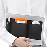 Lacdo 3ポケットマウスホルダー 用 ノートパソコン用貼り付け式外付けハードドライブSSDホルダー、ノートパソコン用貼り付け式ポーチオーガナイザー接着式ポケット収納スリーブ（マウス/HDD/SSD/ケーブル用）、コンピュータアクセサリー、ブラック