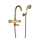 Rozin サーモスタット バスタブの蛇口 ハンドシャワー装備 壁取り付け アンティーク真鍮 浴槽 風呂桶用 混合栓