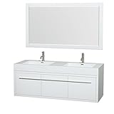 WyndhamコレクションAXA 60 "ダブル浴室洗面化粧台で光沢ホワイト、アクリル樹脂カウンタートップ、内蔵洗面台& 58 "ミラー