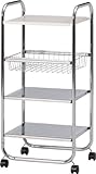 不二貿易 組立簡単(工具不要)ワゴン4段 バスケット付き クロム 10153
