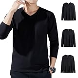 [BUTMYJ] tシャツ メンズ 長袖 綿100% 3枚組 Vネック 肌触り 防菌防臭 インナーシャツ 無地 通気性 肌着 クルーネック ティーシャツ 下着 春 秋 冬服 -black-4XL