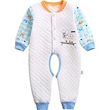 【SEBLES】ベビー服 キルティング 前開き プリント 可愛い ユニセックス キャラクター カバーオール 冬服(ブルー-くま,90cm)