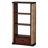 キャビネット ( オープンラック 収納棚 ) 幅55cm 木製 ウォーターヒヤシンス×マホガニー材 可動棚付き アジアンテイスト