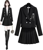 [JIURUN] 制服 ロリータ 4点セット ゴスロリ 衣装 軍服 ハロウィン コスプレ アニメ cosplay lolita 森ガール ロリータ プリーツ スカート ブラウス 女装 服 ゴシック ドレス 女装 服 クリスマス ハロウィン 大きいサイズ かわいい 通勤 卒業式 (ブラック, XL)