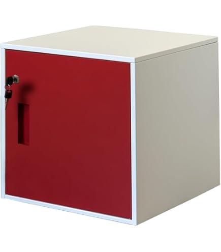 Amazon.co.jp: キューブBOX鍵付ロッカーハイタイプ 扉付き収納 レッド