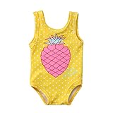 (ササレルン) Sasarelun 子供 水着 ワンピース スイミング用 パイナップル柄 黄色夏ビーチ アウトフィット 水泳可愛い 女の子 ガールズ イエロー 120/2-3歳