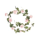 VORCOOL 結婚式のパーティーの装飾のための緑の葉を持つ人工フラワーガーランド桜（ピンク）