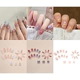 NIUANIUA ネイルチップ 人気 和風 花嫁ネイル 光沢 つけ爪 かわいい ラウンドチップ ファッション ネイル 3D ネイルチップ ロング 付け爪 チップ 12サイズ 72枚入 (アンバー)
